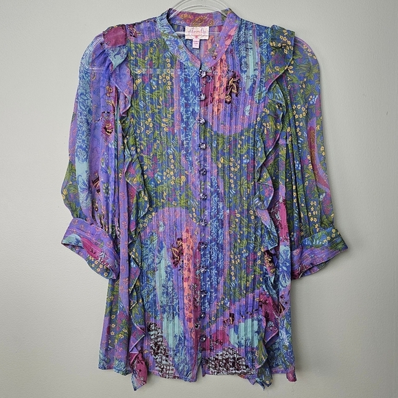 Plenty by Tracy Reese x Anthropologie Bohemian Flowy Femme Sheer Blouse, Size S - Picture 1 of 7